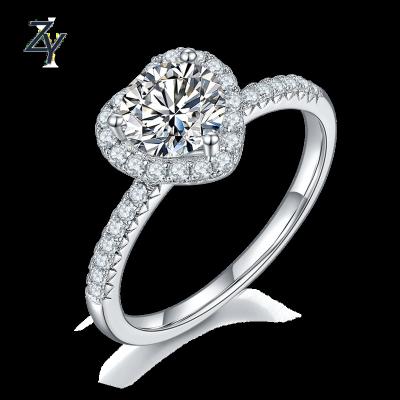 China Beautiful Romantic Heart Engagement Rings with Moissanite 1ct 6.5mm in Stock 925 Sterling Silver Ring Jewelry 18K Gold Plated Ring for Women for sale