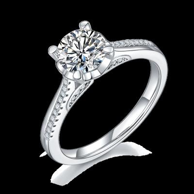 China Romantic Engagement Rings With Moissanite 1ct 6.5mm High Quality In Stock 925 Sterling Silver Ring Jewelry 18K Gold Plated Ring For Women for sale