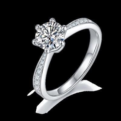 China Romantic Engagement Rings With Moissanite 1ct 6.5mm High Quality In Stock 925 Sterling Silver Ring Jewelry 18K Gold Plated Ring For Women for sale