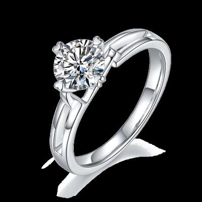 China Romantic Engagement Rings With Moissanite 1ct 6.5mm High Quality In Stock 925 Sterling Silver Ring Jewelry 18K Gold Plated Ring For Women for sale