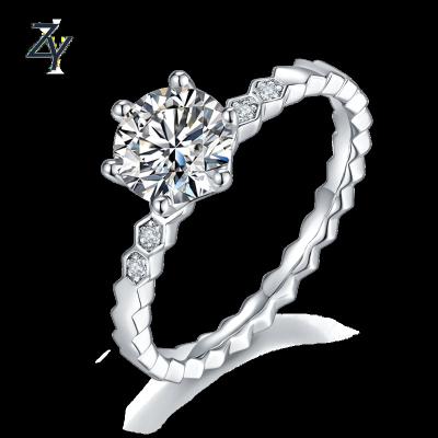 China Romantic Engagement Rings With Moissanite 1ct 6.5mm High Quality In Stock 925 Sterling Silver Ring Jewelry 18K Gold Plated Ring For Women for sale