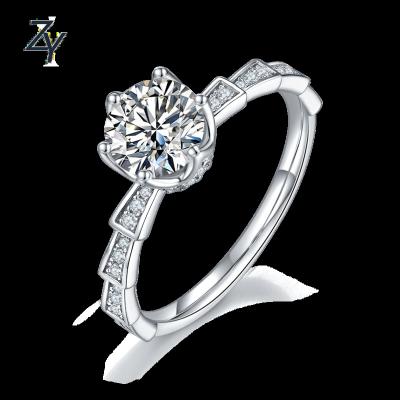 China Romantic Engagement Rings With Moissanite 1ct 6.5mm High Quality In Stock 925 Sterling Silver Ring Jewelry 18K Gold Plated Ring For Women for sale