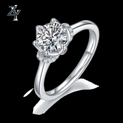 China Romantic Engagement Rings With Moissanite 1ct 6.5mm High Quality In Stock 925 Sterling Silver Ring Jewelry 18K Gold Plated Ring For Women for sale