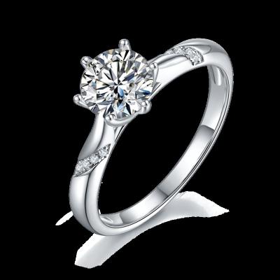 China Romantic Engagement Rings With Moissanite 1ct 6.5mm High Quality In Stock 925 Sterling Silver Ring Jewelry 18K Gold Plated Ring For Women for sale