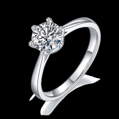 China Romantic Engagement Rings With Moissanite 1ct 6.5mm High Quality In Stock 925 Sterling Silver Ring Jewelry 18K Gold Plated Ring For Women for sale