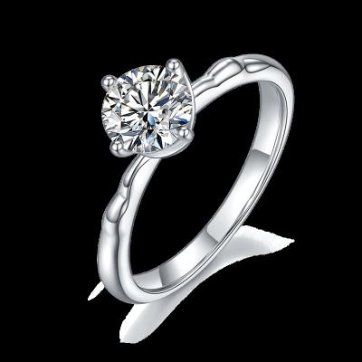 China Romantic Engagement Rings With Moissanite 1ct 6.5mm High Quality In Stock 925 Sterling Silver Ring Jewelry 18K Gold Plated Ring For Women for sale