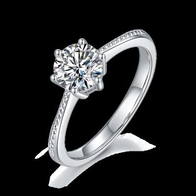 China Romantic Engagement Rings With Moissanite 1ct 6.5mm High Quality In Stock 925 Sterling Silver Ring Jewelry 18K Gold Plated Ring For Women for sale