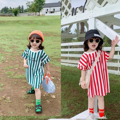 China Girls Summer Anti-static Striped Cozy Casual Dress English Printing T-shirt Dress for sale