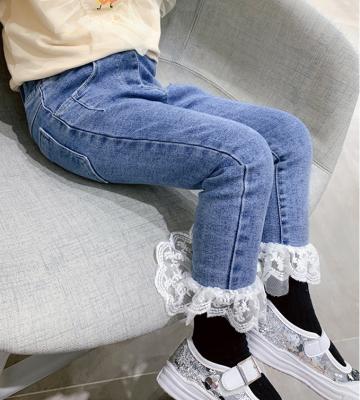 China Autumn Breathable Girls Lace Jeans Children's Pants Elastic Thin Kids Pants 3-8 Years Old Children Girls Clothes for sale