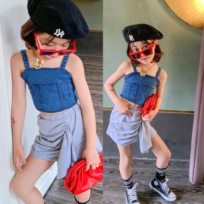 China 3-8 Years Casual Children's Fashion Suit Summer Girl's Denim Vest + Half Skirt Two-Piece Suit for sale