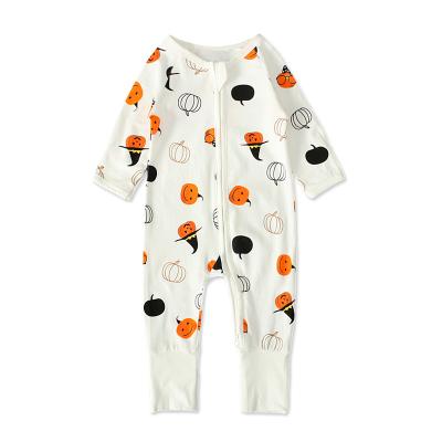 China Cotton Baby Boys Zipper Rompers Fashion Newborn Infant Halloween Pumpkin Print Overalls Outfits Baby Boy Clothes for sale