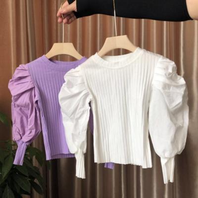 China 3-8 Years Anti-Shrink Children's Soft Puff Sleeve Bottoming Shirt Autumn Style Girls Multi Color Sweater for sale