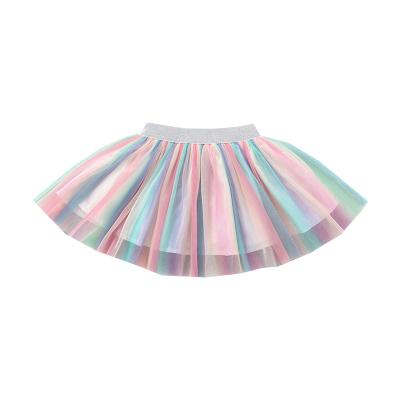 China Breathable Mesh Baby Girl Skirt Rainbow Gradient Princess Girls Ins Sweet Wild Pleated Skirt for sale