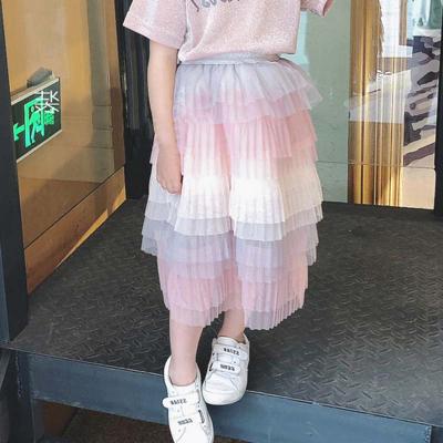 China Girls Summer Skirt Gradient Rainbow Dress Children'S Breathable Skirt for sale