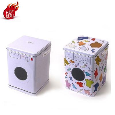 China Large Capacity Tinplate Washing Machine Shape Eco-friendly Laundry Powder Tin Box Packaging With Window Manufacturer China for sale