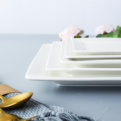 China Factory Direct Selling Porcelain Square Dish Multi-size Hotel Viable White Pasta Restaurant Ceramic Dinner Dish for sale