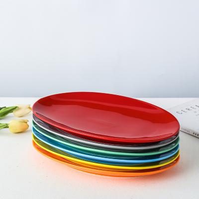 China Sustainable Colored Glazed Porcelain Dinner Dish Set Shallow Splint 12 Inch Restaurant Hotel Ceramic Dinner Dish for sale