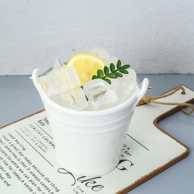 China Factory Direct Sale Viable White Ceramic Tableware Bar Ice Bucket With Stainless Steel Handle Creative Porcelain Food Bucket for sale