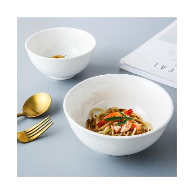 China Viable White Ceramic Bowl Round Household Soup Bowl Multi-size Set Nordic Salad Bowl Solid Color Dinnerware Dish Set for sale