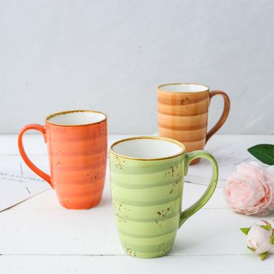 China Viable Wholesale Exquisite 300ml Porcelain Coffee Milk Mug Home Restaurant Striped Ceramic Mug Multicolor With Handle for sale