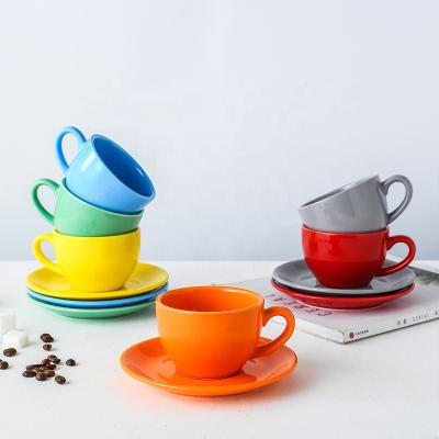 China Viable European Style Porcelain 6 Cups And Saucers Set Coffee Tea Milk Cup Multicolor Fat Cup With Handle Ceramic Mug for sale