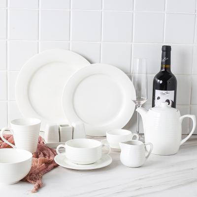 China Viable Nordic Style Matte Pure White Porcelain Tableware Set Simple Design Soup Bowl Coffee Cup Dinner Dish Sugar Rack Condiment Set for sale