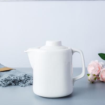 China Wholesale Customized Viable Advanced Lightweight Luxury Ceramic Teapot Pure White Porcelain Teapot Safety Kettle With Handle for sale