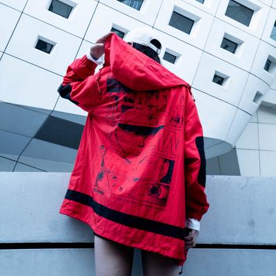 China Wholesale Viable Anime Loose Two Color Block Spring Oversized Anorak Anorak Red Hoodies Jacket For Men Zipper Sport Coat for sale