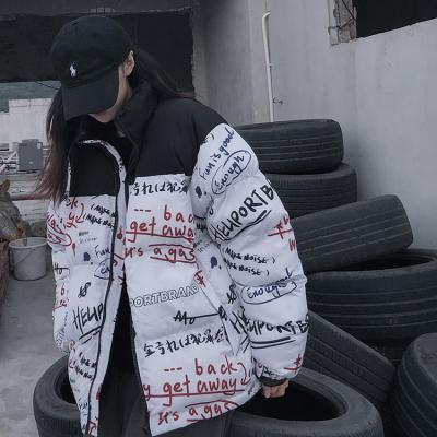 China New Design Viable Hot Outwear Women Winter Graffiti Printing Streetwear Ski Snow Hooded Outdoor Plus Size Jacket Men Windbreaker for sale