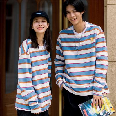 China New Style Wholesale TV Logo T-shirt Plain Viable Cotton Unisex Clothing 100% Casual Long Sleeve Women Stripes T-Shirts For Couples for sale