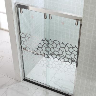 China Double Sliding Doors 304 Stainless Steel Chrome Finished Frame Shower Door With Pattern Glass for sale