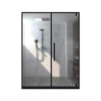 China One Fixed Panel and One Swing Door Matte Black Frame Shower Door with Grooved Glass GD5027F for sale