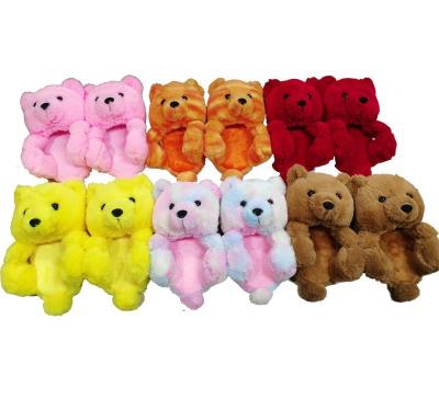 China Fashion Trend Loose Animal Shaped Slippers Bear Plush Fur Bedroom Kids Kids Teddy Bear Slippers Plush One Size for sale