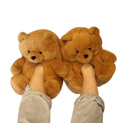 China Fashion Trend 40 Colors Women Girls Kids Teddy Bear Indoor Winter Cotton Plush Anti-skid Slippers for sale