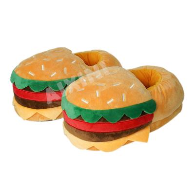 China Indoor Custom Logo Hamburger Kids Women House Slipper Anti-Smell 1Pcs High Plush Hamburger Plush Slippers Plush Toy for sale