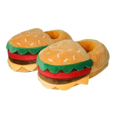 China Fashion Trend Stuffed Food Home Shoes Women Hot Gifts Furry Plush Indoor Burger Fries Pizza Bread Slippers for sale