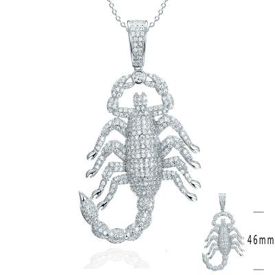 China Hot Sale Non-fading Popular Scorpion Designs Hip Hop Jewelry Rhodium Plated 925 Sterling Silver Charm Pendant for sale