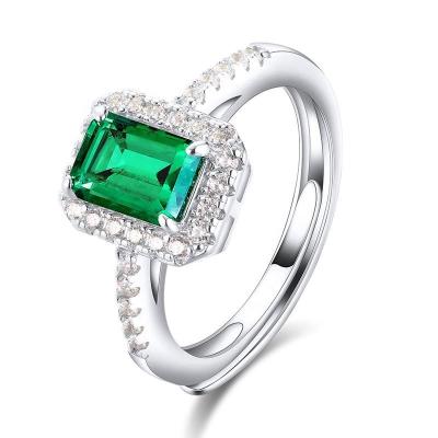 China Lab Developed Vintage Zambian Green Engagement Rings Adjustable Women TRENDY 925 Sterling Silver Rings for sale