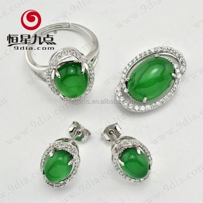 China Jewelry Factory Wholesale 925 Sterling Silver Green Agate Fashion Jewelry Set for sale