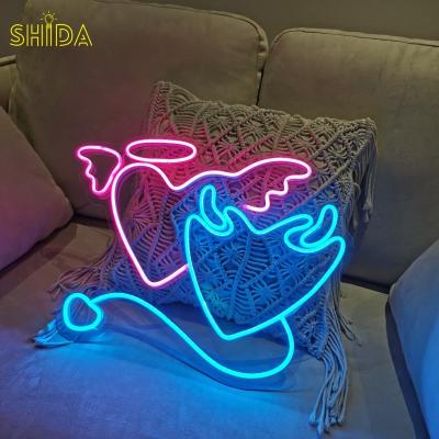 China Easy install drop shipping NO MOQ custom neon sign angel and demon neon sign for birthday gift home decor for sale