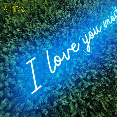 China Hot Selling Easy Installation Custom Acrylic Led Cable Strip 12V Neon Logo Sign Lights I Love You Most Neon Sign For Wedding Decoration for sale