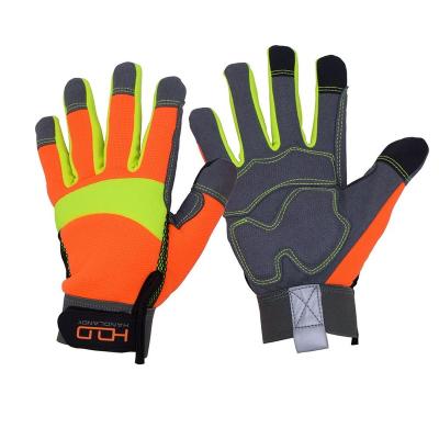 China Flexible PRI Hi-Vis Reflective In Stock Work Safety Leather Mechanic Vibration-Resistant Gloves for sale