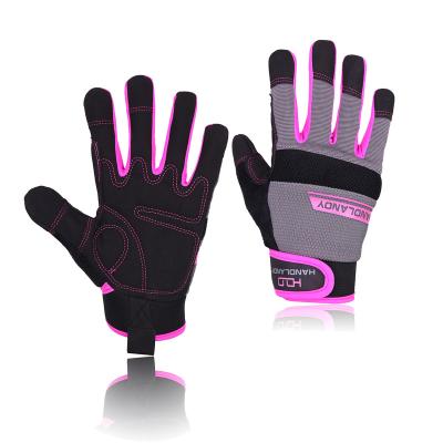 China Pink Women Custom LOGO Cheap Outdoor Resistant Ladies Work Gloves Synthetic Leather Comfortable/Abrasion PRI Protective Mechanical for sale