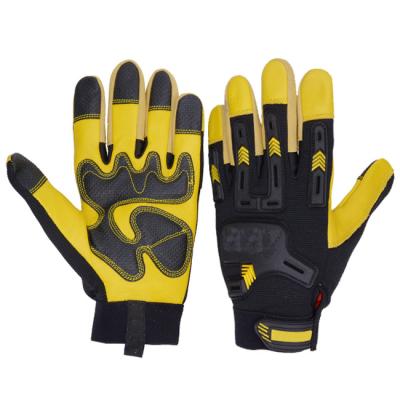 China PRI AB Grade Mechanic Outdoor Yellow Spandex TPR Protect Breathable Goatskin Leather Work Gloves for sale