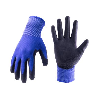 China PRISAFETY 13 Gauge PU Palm Hand Safety Construction Anti-vibration Blue Wearable Mechanic Polyester Buyers Dipping Work Gloves for sale