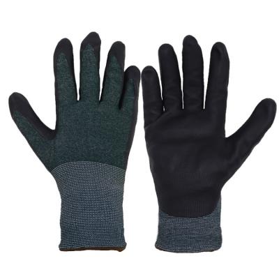 China PRISAFETY Wear Resistant Dark Green 18 Gauge Super Foam Steel Micro Palm Protect Nitrile Cut Level 3 Dipping Mechanic Gloves for sale