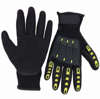 China PRISAFETY Flexible Non Slip Sandy Dipped Work Black Smooth Nitirle Safety Impact Gloves for sale