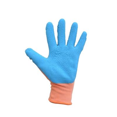 China Latex HDD Wrinkle In Stock Supplier Blue Polyester Cotton Knitted Gloves Garden School Labor Children Latex Gloves for sale