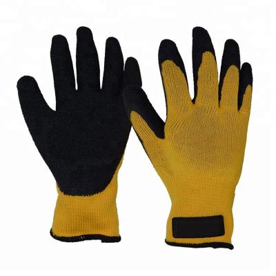 China Universal Yellow Cotton Large Knitted Grip Use PRI CE Safety Hi-Force Black Wrinkle Dive Work Drill Double Coated Black Latex Gloves for sale