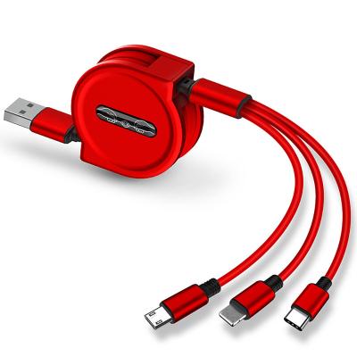 China Lightning Fast Charging Creative Custom Free Expansion One Drag Head 5A 3 Data Cable Fast Charging Metal Retractable Three Data In 1 Charging Cable A241 for sale